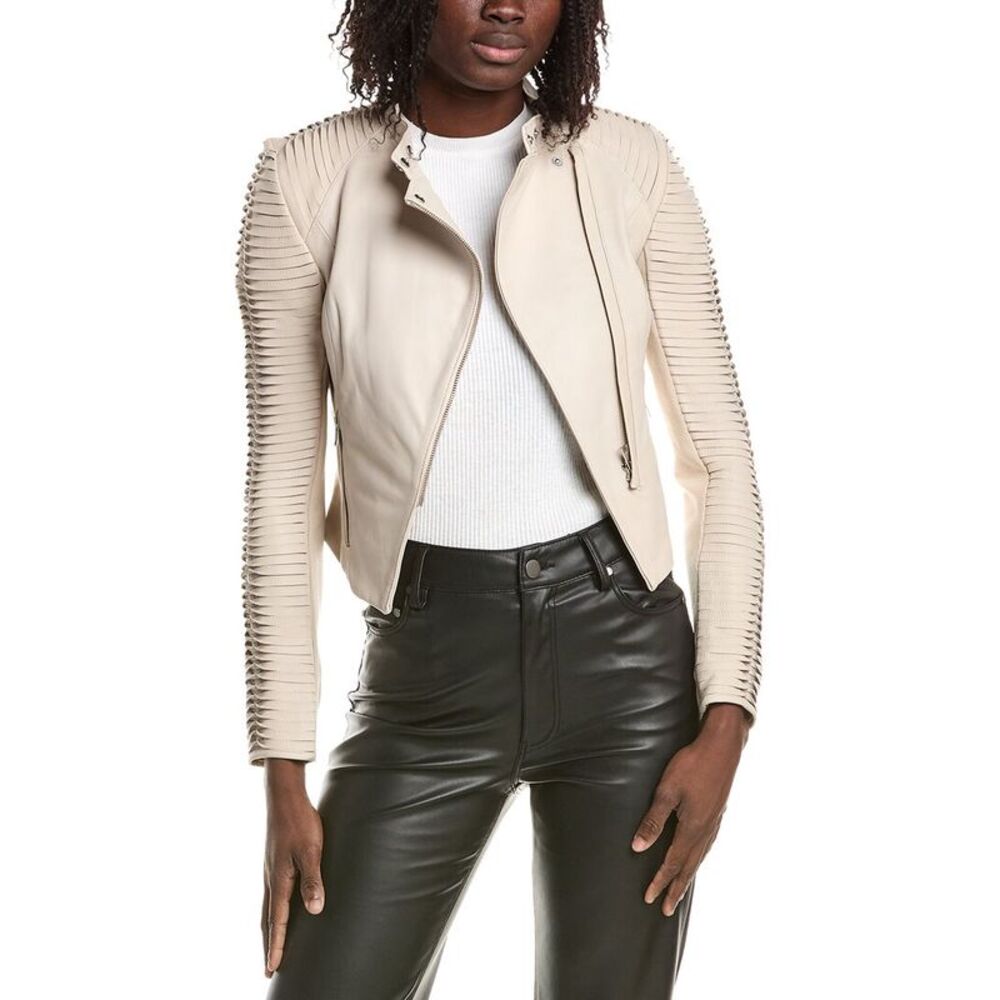 Lamarque Womens Signature Leather Jacket, White
